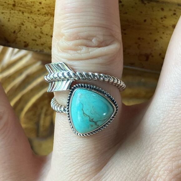 Royston Turquoise Sterling Silver Arrow Ring Size 6 - Picture 1 of 8